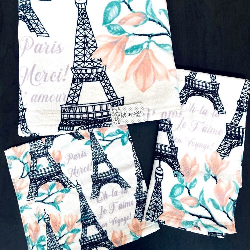 Paris Eiffel Tower 3-pc French Floral Complete Bath Towel Set